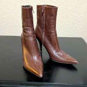Brown leather high ankle boots